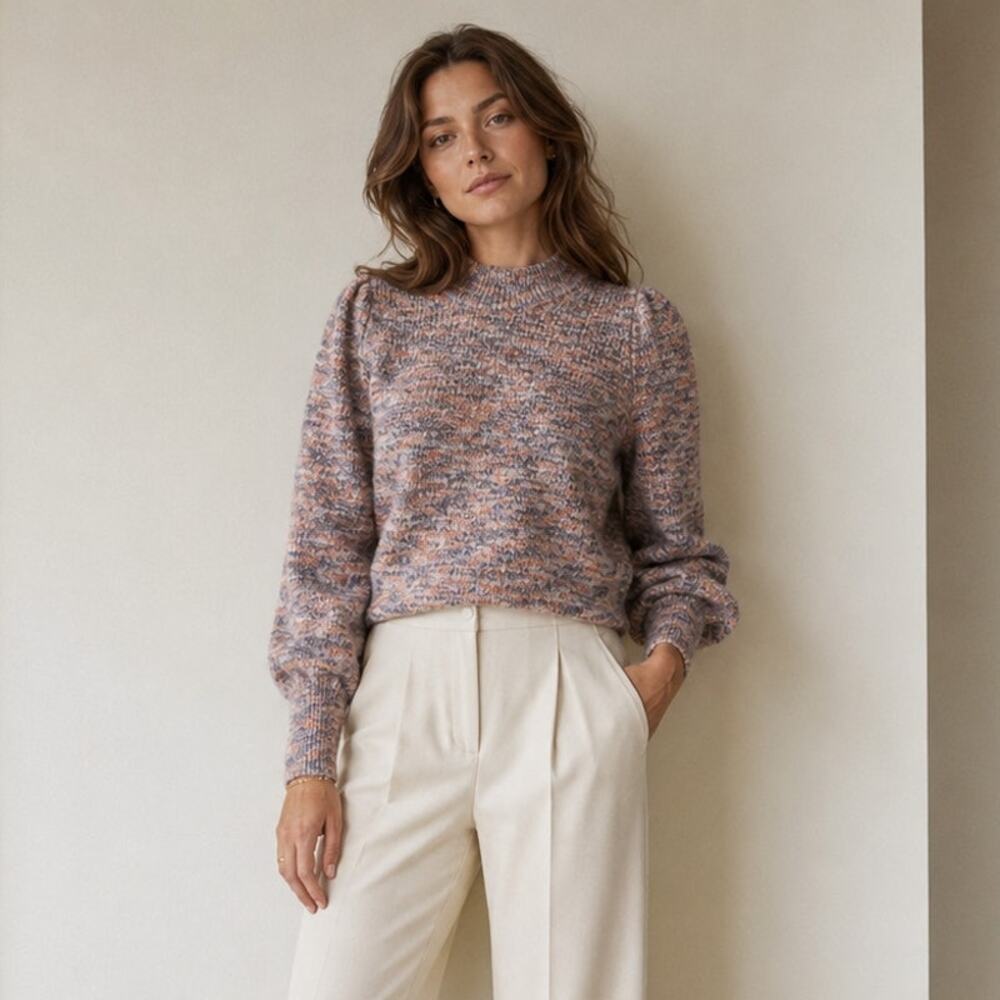 Madewell Space-Dyed Eaton Puff-Sleeve Cropped Pullover Sweater, size XS